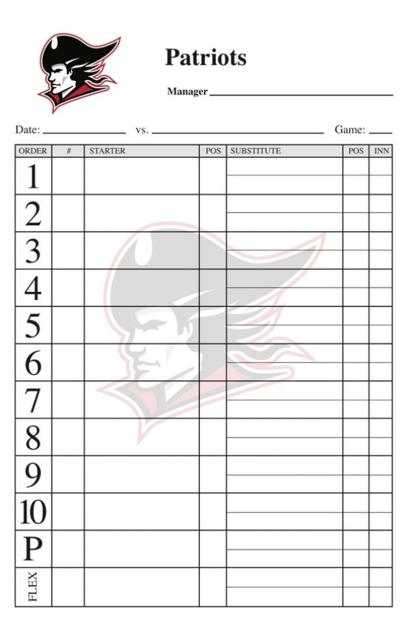 Baseball Lineup Card Softball Lineup Card 
 Template 10 PLC-Sports