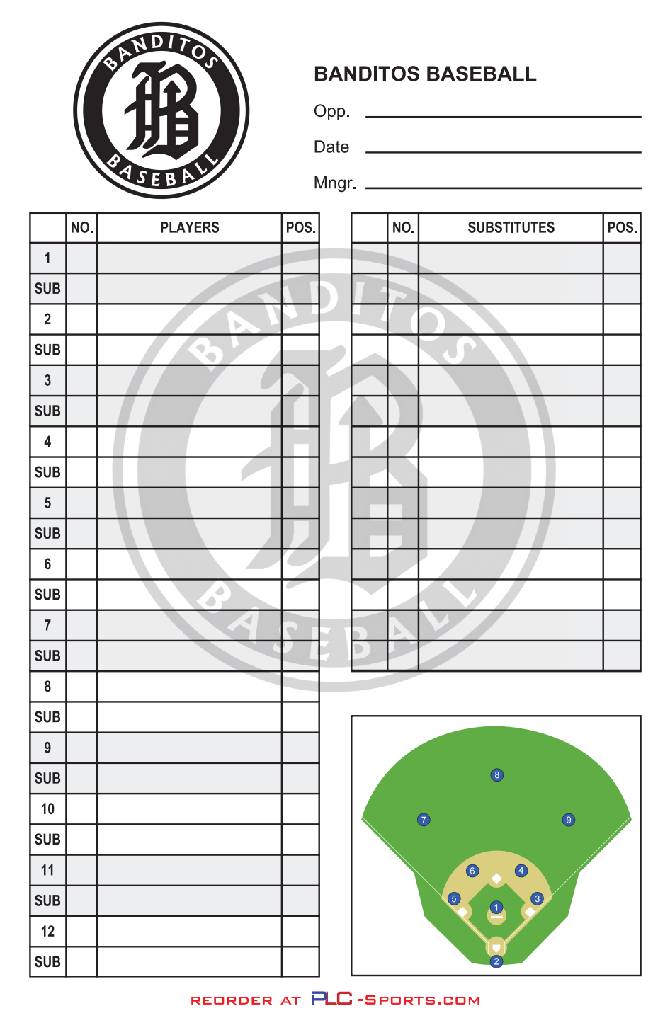 Baseball Team Lineup Card Template