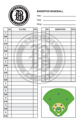 Baseball Lineup Card Softball Lineup Card Template 1 Logo Left with Diamond PLC-Sports