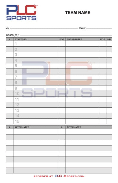 PLC Sports Baseball Softball Custom Lineup Card V11