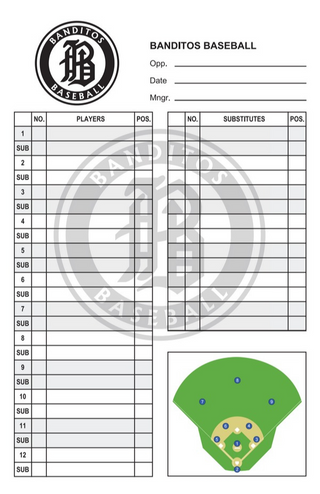 Custom Baseball Lineup Card Softball Lineup Card Template 1 Logo Left with Diamond PLC-Sports