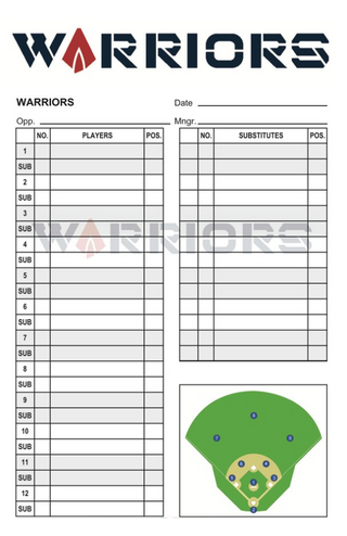 Baseball Lineup Card Softball Lineup Card Template 2 Center Logo with Diamond PLC-Sports