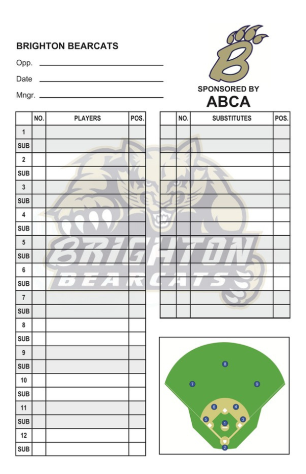 Baseball Lineup Card Softball Lineup Card v3 Logo Right with Sponsorship Info PLC-Sports