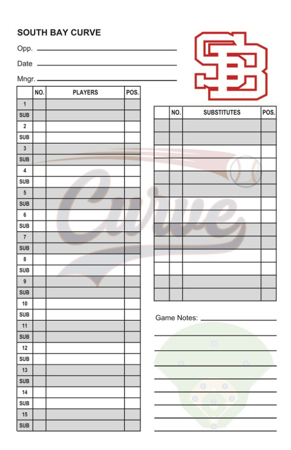 Baseball Lineup Card Softball Lineup Card v5 with Game Notes PLC-Sports