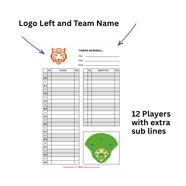 PLC Sports Custom Lineup Card for Baseball and Softball Personalized with Logo and Team Name