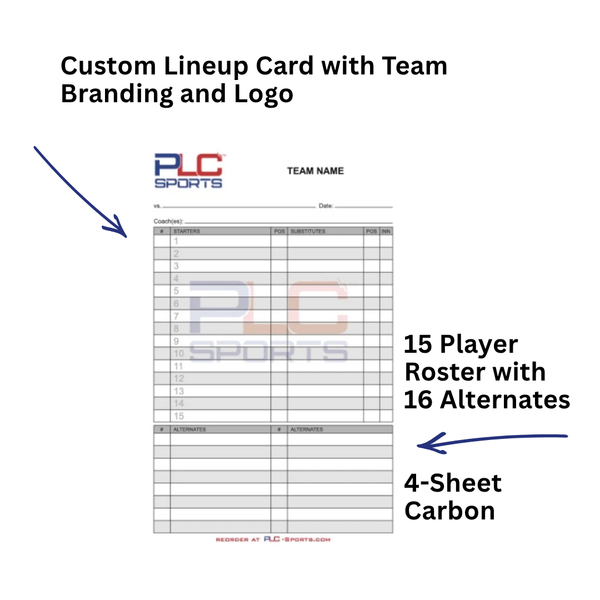 PLC Sports Custom Lineup Card V11 with 15 Player Roster