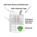 PLC Sports Custom Lineup Card V3 12 Players with Substitutes and Sponsor Logo
