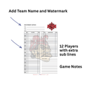 PLC Sports Custom Lineup Card V with 12 Players, Substitutes and Game Notes