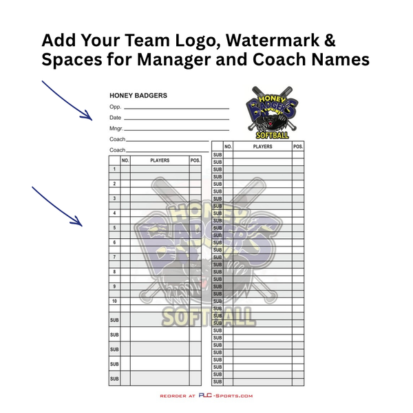 PLC Sports Custom Lineup Card V7 Extra Subs