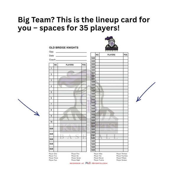 PLC Sports Custom Lineup Card V8 with 35 Player Roster