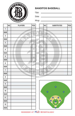 Baseball Lineup Card Softball Lineup Card v1 Logo Left with Diamond PLC-Sports