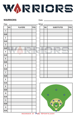 Baseball Lineup Card Softball Lineup Card v2 Center Logo with Diamond PLC-Sports