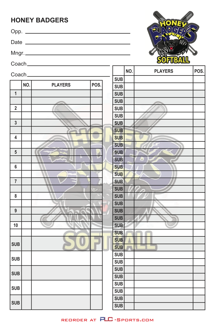 Baseball Personalized Lineup Cards