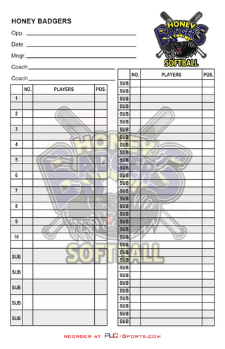 Baseball Lineup Card Softball Lineup Card v7 with expanded substitution roster PLC-Sports