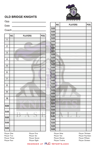 Baseball Lineup Cards Softball Lineup Cards v8 with 35 Player Name Roster PLC-Sports