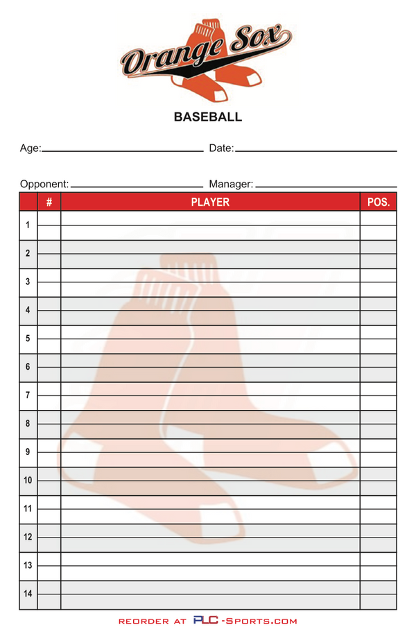 Baseball Lineup Cards Softball Lineup Card v9 PLC-Sports